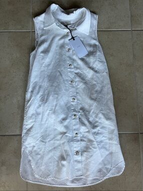 XS Onia Sleeveless White Button-Front Shirt Dress